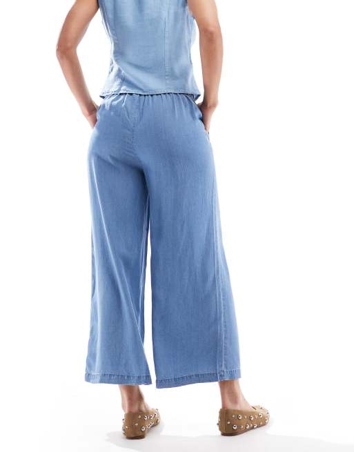 Vero Moda - Pantaloni culotte blu medio in chambray, 2 di 5