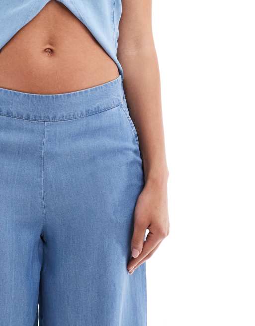 Vero Moda - Pantaloni culotte blu medio in chambray, 3 di 5
