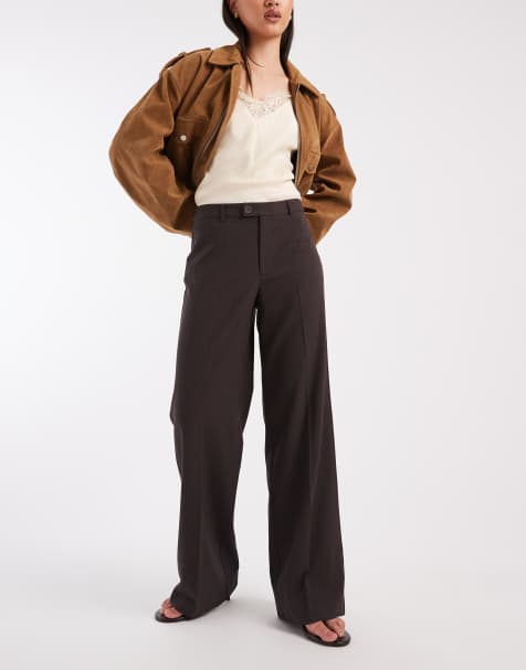 Vero Moda - Pantaloni dritti a vita medio alta color cioccolato mélange con pieghe frontali - view 1