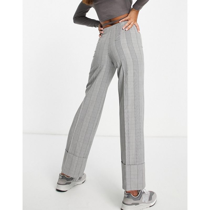 Donna Pantaloni con fondo ampio Vero Moda - Pantaloni grigi a quadri con vita alta e fondo ampio