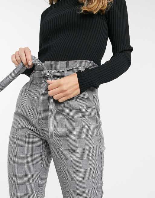 Vero Moda - Pantaloni pied de poule monocromatici con vita raccolta con cintura, 3 di 4