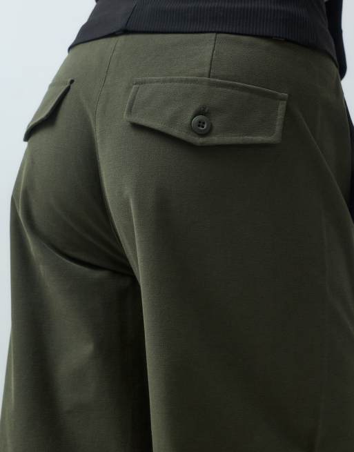 Vero Moda pantaloni sartoriali barrel leg strutturati verde scuro, 5 di 5