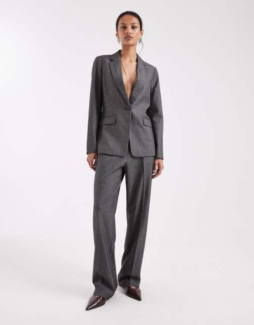 Vero Moda - Completo grigio scuro mélange con pantaloni comodi e blazer sartoriale oversize, 2 di 3