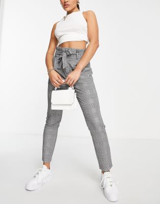 Vero Moda paperbag pants in monochrome dogtooth