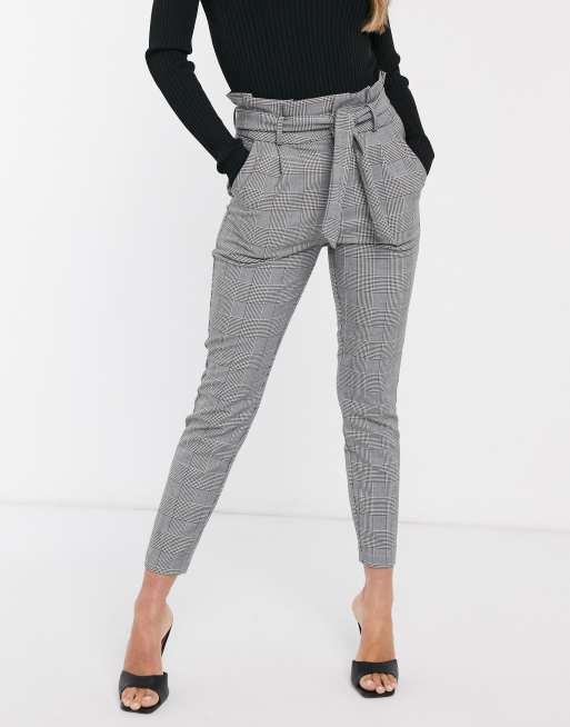 Vero Moda paperbag pants in monochrome houndstooth