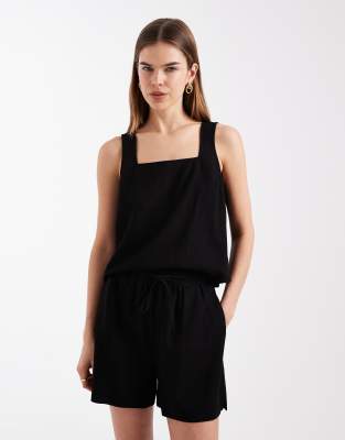 Vero Moda - Paperbag-Shorts in Schwarz mit Leinen-Haptik und Tunnelzug, Kombiteil