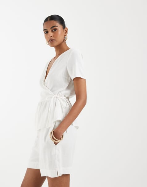 Vero Moda – Paperbag-Shorts in Weiß mit Leinen-Haptik und Tunnelzug, Kombiteil - view 1