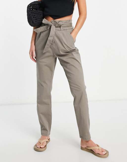 Vero Moda paperbag waist trouser in brown