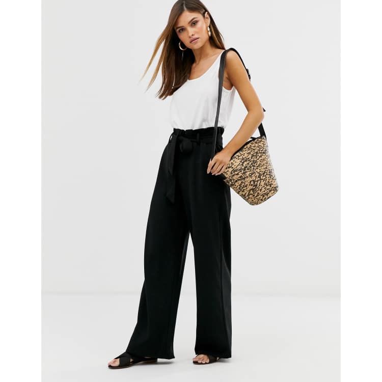 Black paperbag wide outlet leg trousers