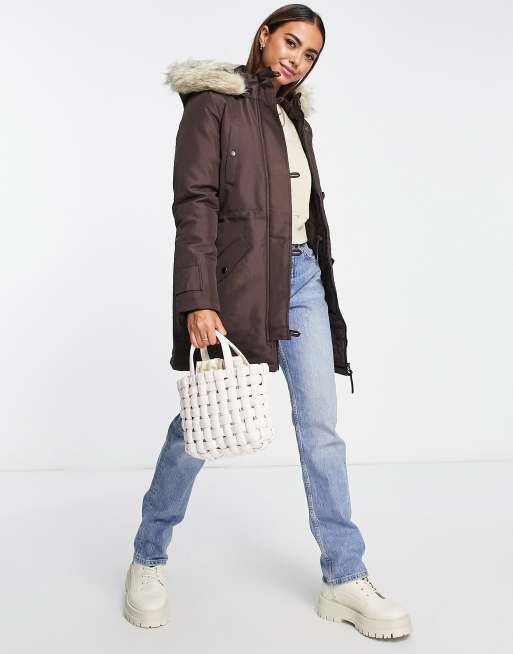 ASOS DESIGN nylon parka with fur hood in navy