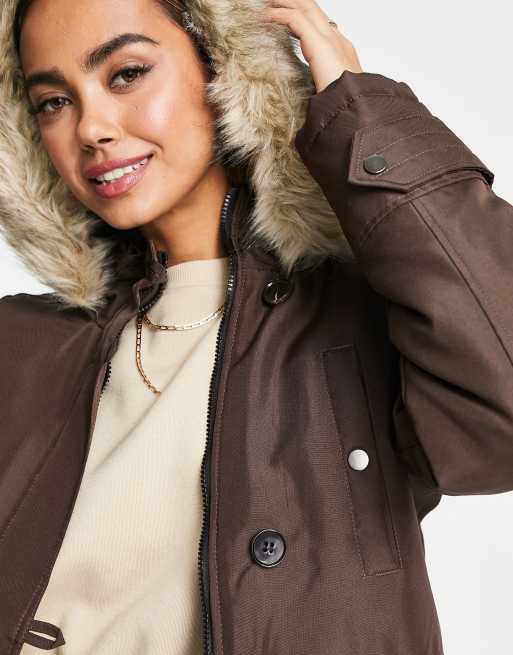 ASOS DESIGN nylon parka with fur hood in navy