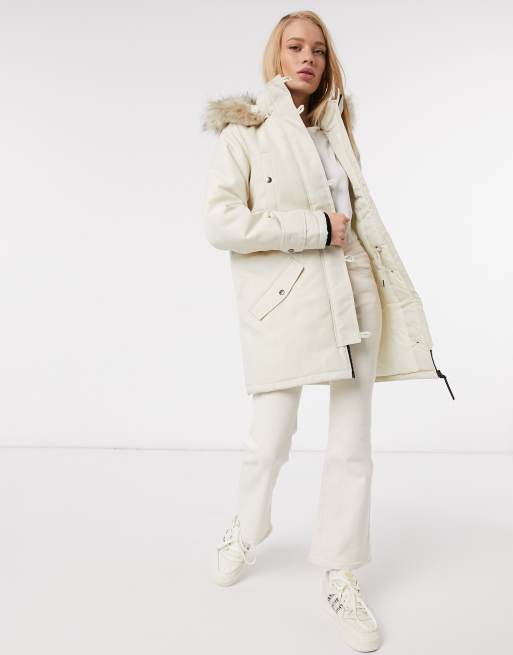 Vero Moda - Parka con cappuccio in pelliccia sintetica crema