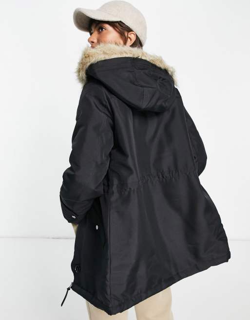 Vero Moda - Parka met capuchon gevoerd met imitatiebont in zwart, 2 van 4