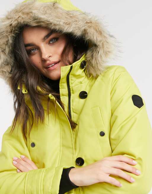 Vero Moda – Parka mit Kunstfellkapuze in Grüngelb