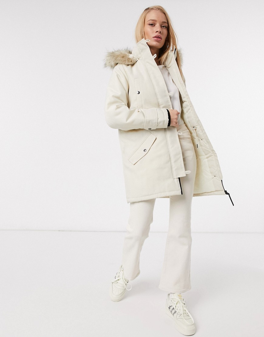 Vero Moda Parka With Faux Fur Hood In Cream-white