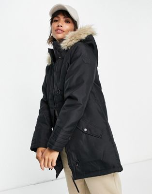 Vero Moda parka with faux fur lined hood in black