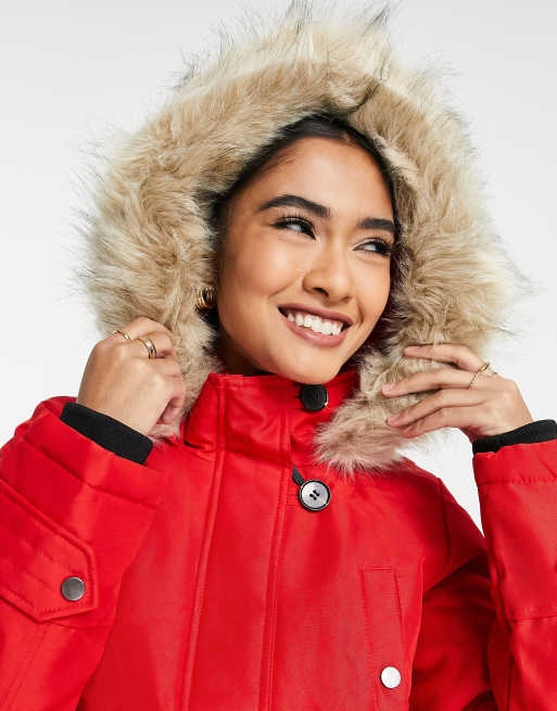 Vero Moda parka with faux fur lined hood in red