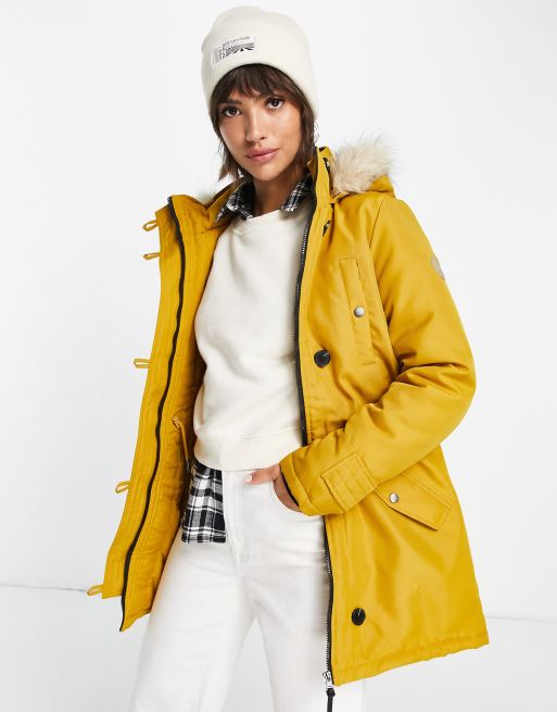 Moda parka faux fur hood In yellow |