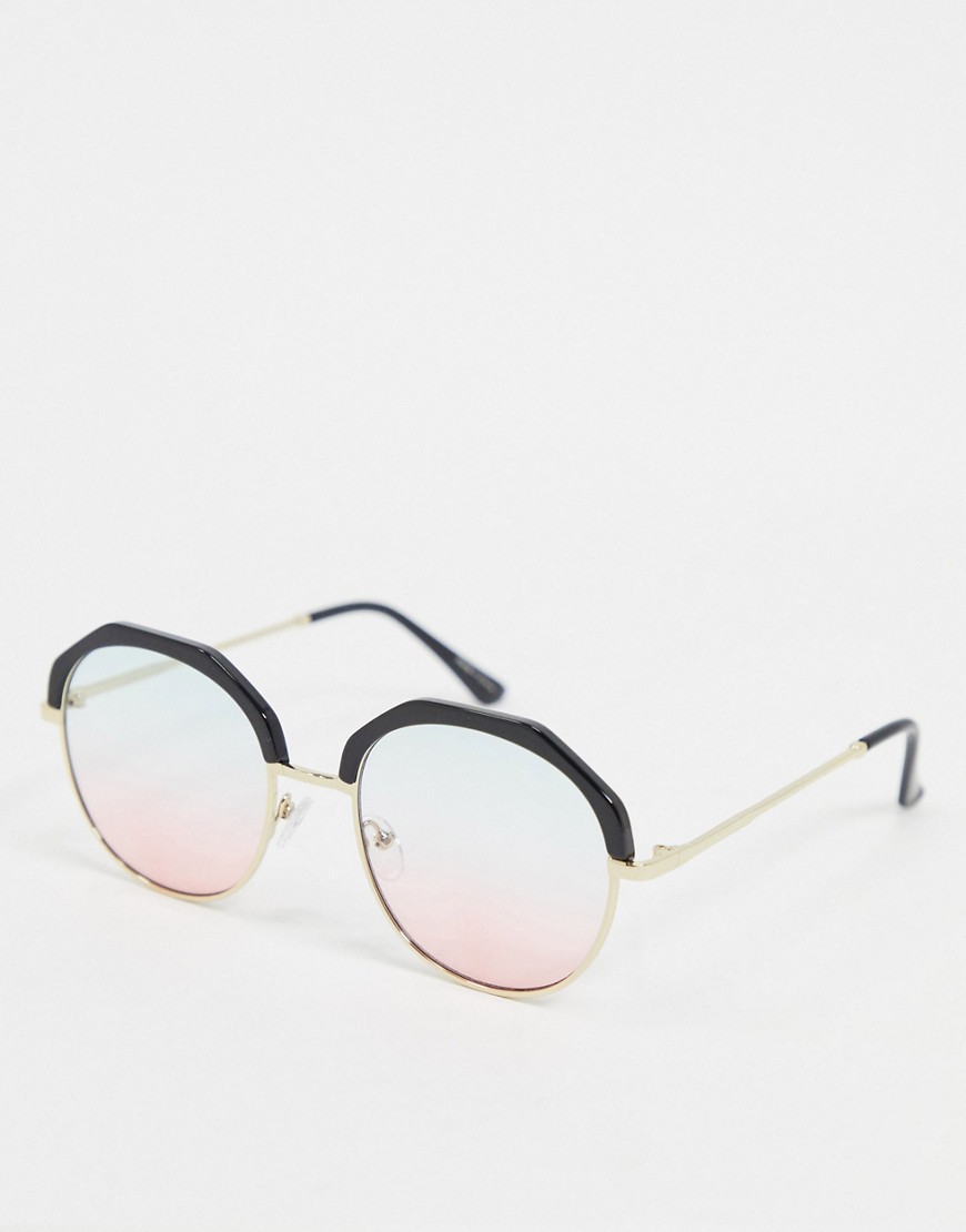 Vero Moda – Pastellfärgade runda solglasögon i oversize med batikmönster-Rosa