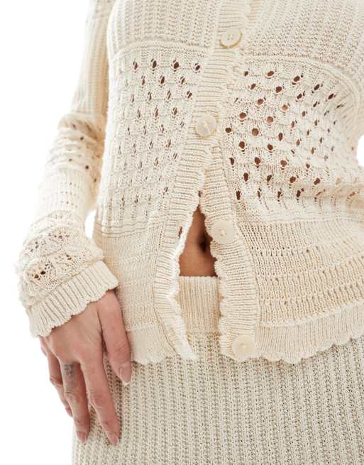Vero Moda patched crochet cardigan in cream (part of a set), 3 of 4