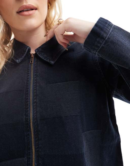 Band Collar Zipper Patchwork Outerwear
