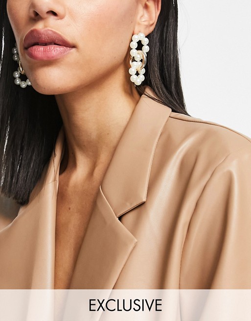 Vero Moda pearl and gold interlink drop earrings