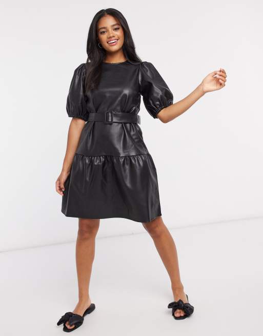 Black leather shop peplum dress