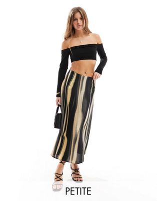 Vero Moda Petite abstract midi skirt in beige and black