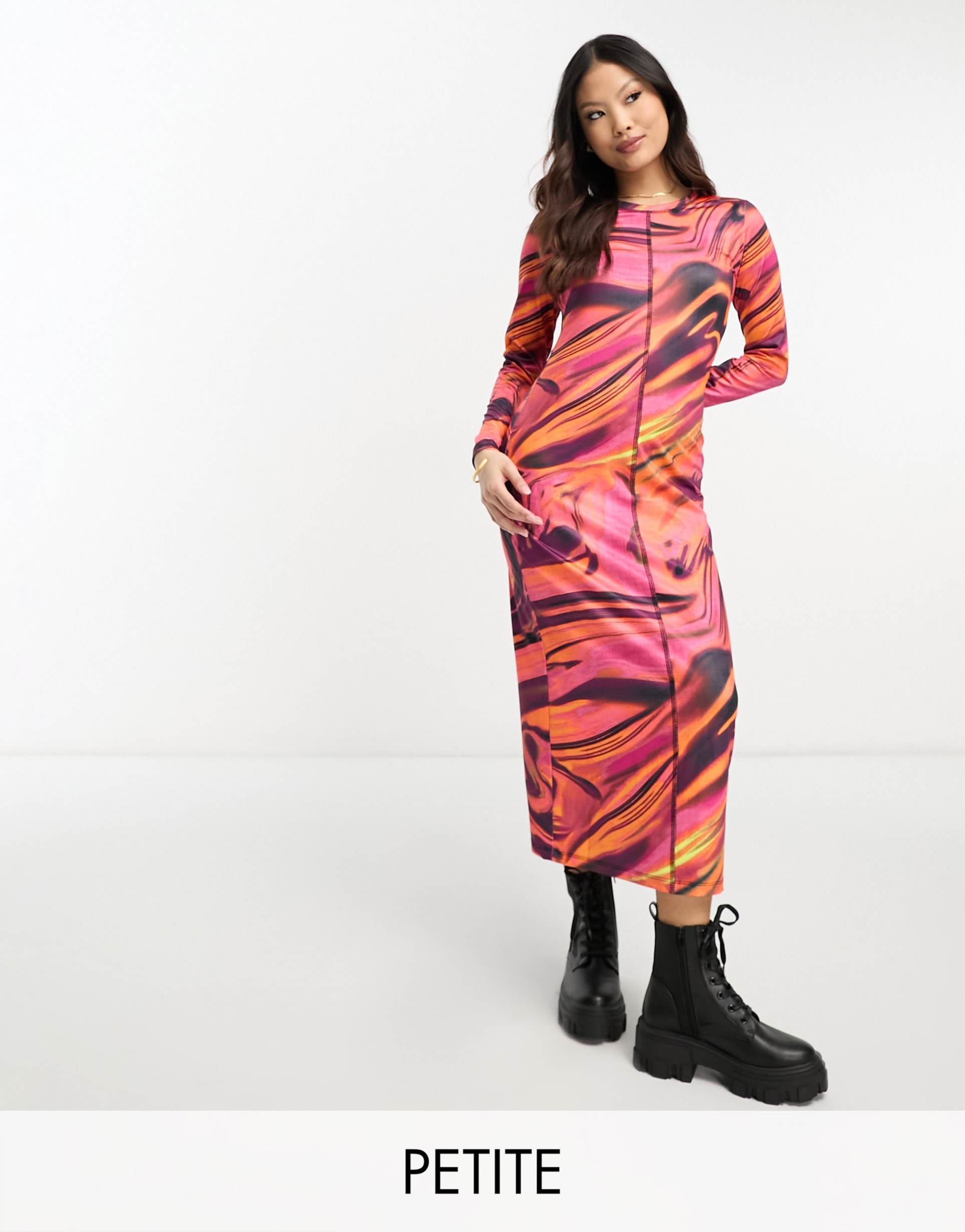vero moda petite abstract printed midi dress in multi