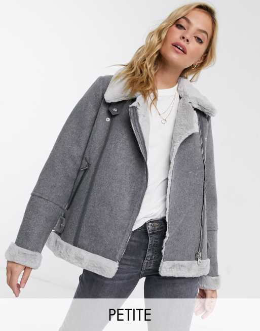 Tilbud Korn Edition Vero Moda Petite aviator jacket in gray | ASOS