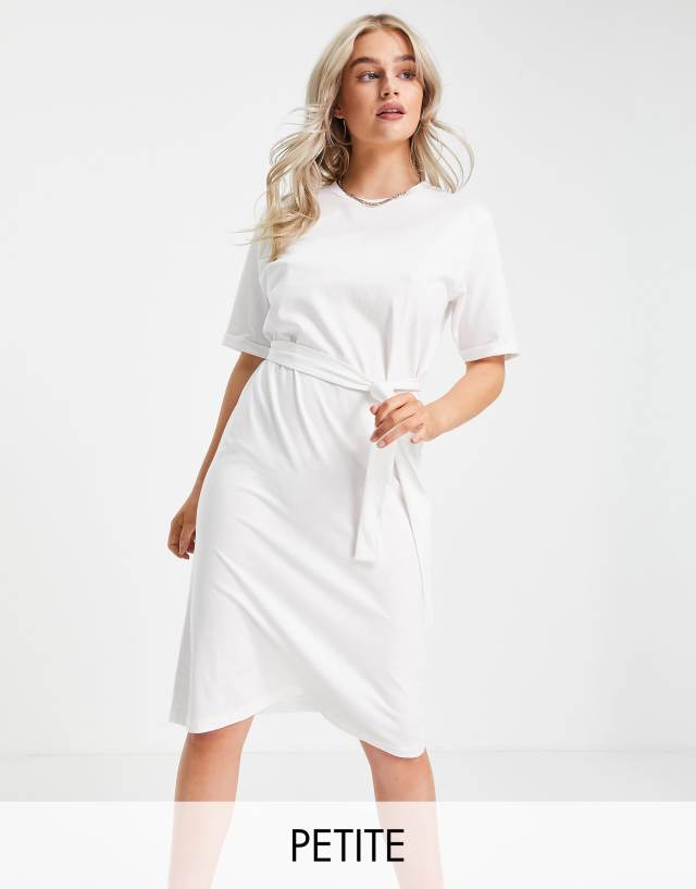 Vero Moda Petite Aware cotton t-shirt midi dress with belted waist in white