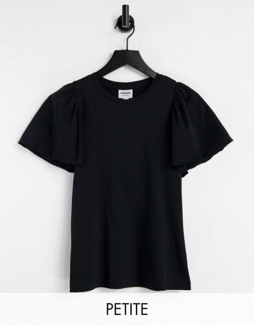 Vero Moda Petite Aware cotton t-shirt with flutter sleeve in black - BLACK