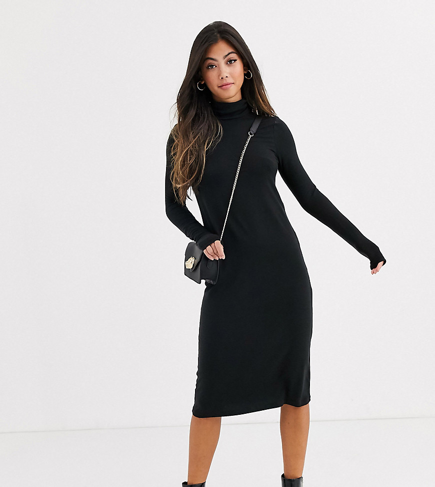 Vero Moda Petite - Aware - Jersey midi-jurk met col in zwart