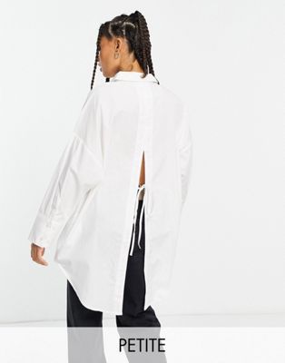 Vero Moda Petite Aware open tie back longline shirt in white - ASOS Price Checker