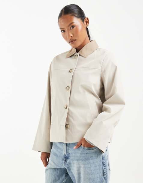 Vero Moda Petite barn jacket med kontrastkrave i oatmeal - view 1