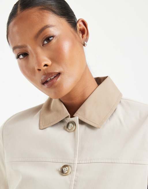 Vero Moda Petite barn jacket with contrast collar detail in oatmeal, 3 of 4
