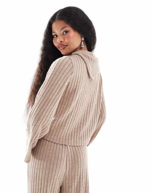 Vero Moda Petite - Beige top med foldet kant i ribstrikket jersey - Del af sæt, 4 af 4