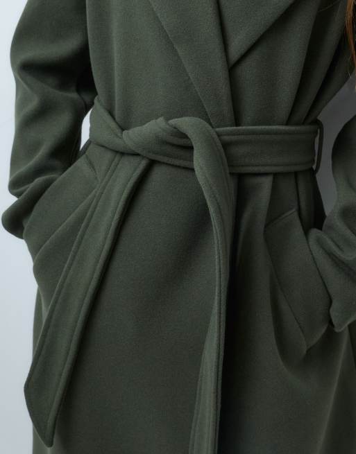 Vero Moda Petite belted formal maxi coat in dark green, 3 of 4