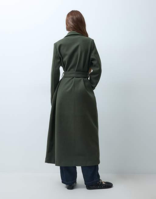 Vero Moda Petite belted formal maxi coat in dark green, 4 of 4