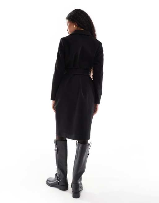 Vero Moda Petite belted formal midi coat in black, 3 of 4