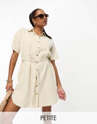 Vero Moda Petite belted linen t-shirt mini dress in stone