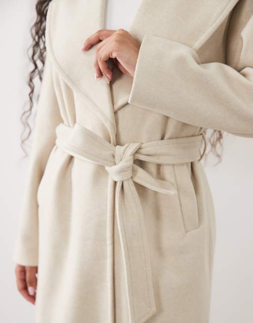 Vero Moda Petite belted maxi formal jacket in oatmeal melange, 3 of 4