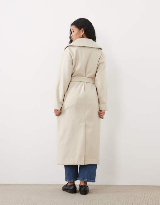 Vero Moda Petite belted maxi formal jacket in oatmeal melange, 4 of 4