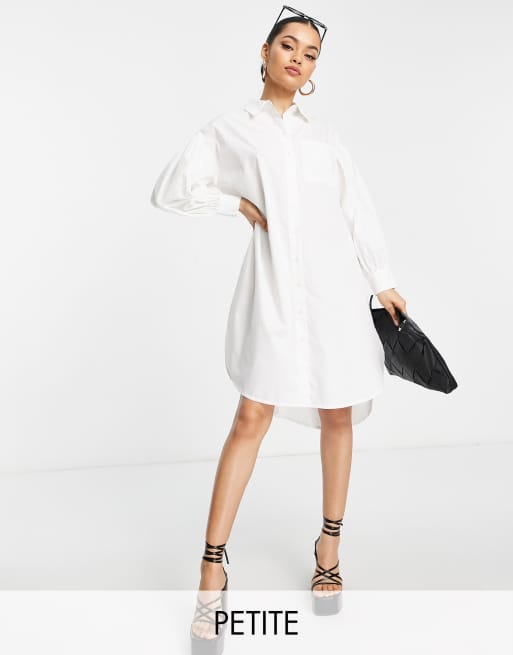 Vero Moda Petite – Biała sukienka koszulowa midi oversize
