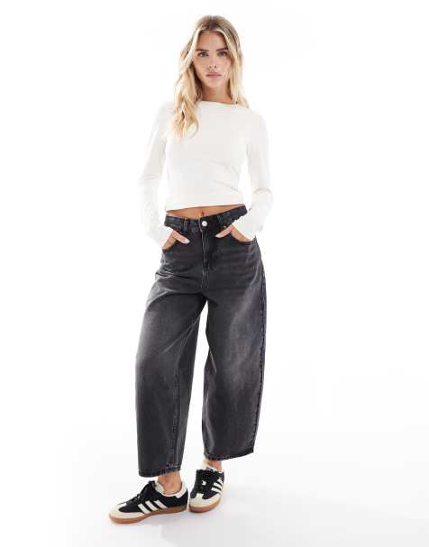 Vero Moda Petite - Billie - Jean barrel à taille haute - Noir délavé - view 1