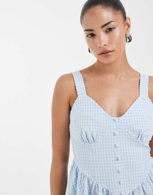 Vero Moda Petite - Blå og hvid minikjole med knapper foran og gingham-tern, 2 af 4