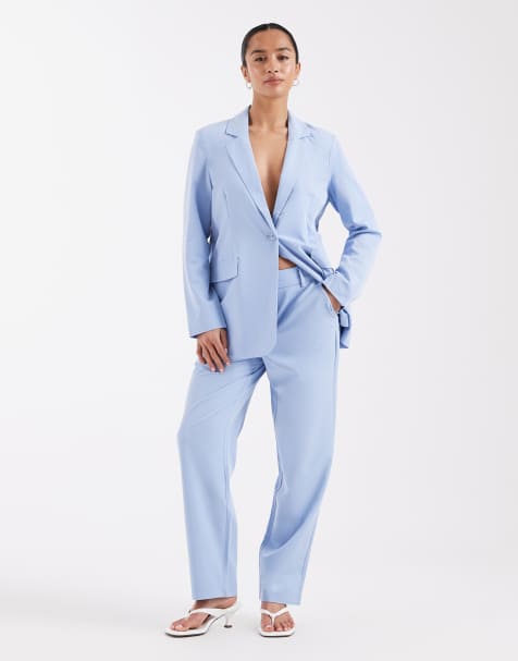 Vero Moda Petite - Blåt sæt med skræddersyet blazer og bukser med lige ben i løs pasform - view 1