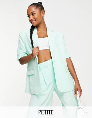 Vero Moda Petite tailored suit blazer with short sleeves in green - ASOS Price Checker