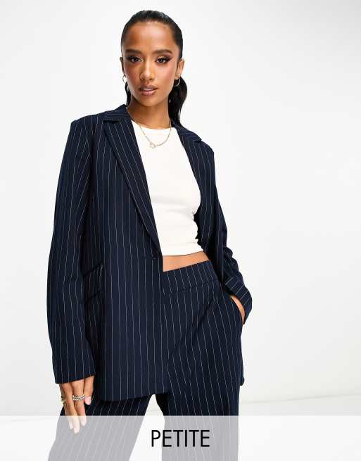 Vero Moda Petite - Blazer sartoriale blu navy gessato in coordinato