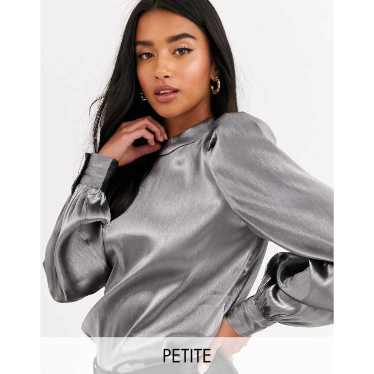 Vero Moda Petite - Blouse met pofmouwen in zilver | ASOS